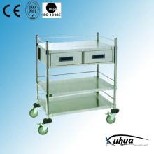 Trolley de instrumento médico hospitalar de 2 gavetas de aço inoxidável (Q-2)